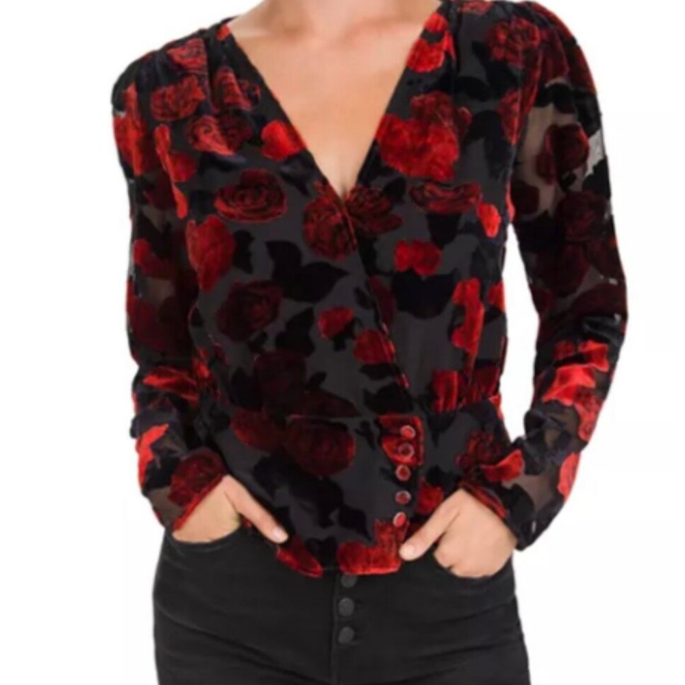NWOT- The Kooples painted roses burned out velvet long sleeve top XS. Sold out!